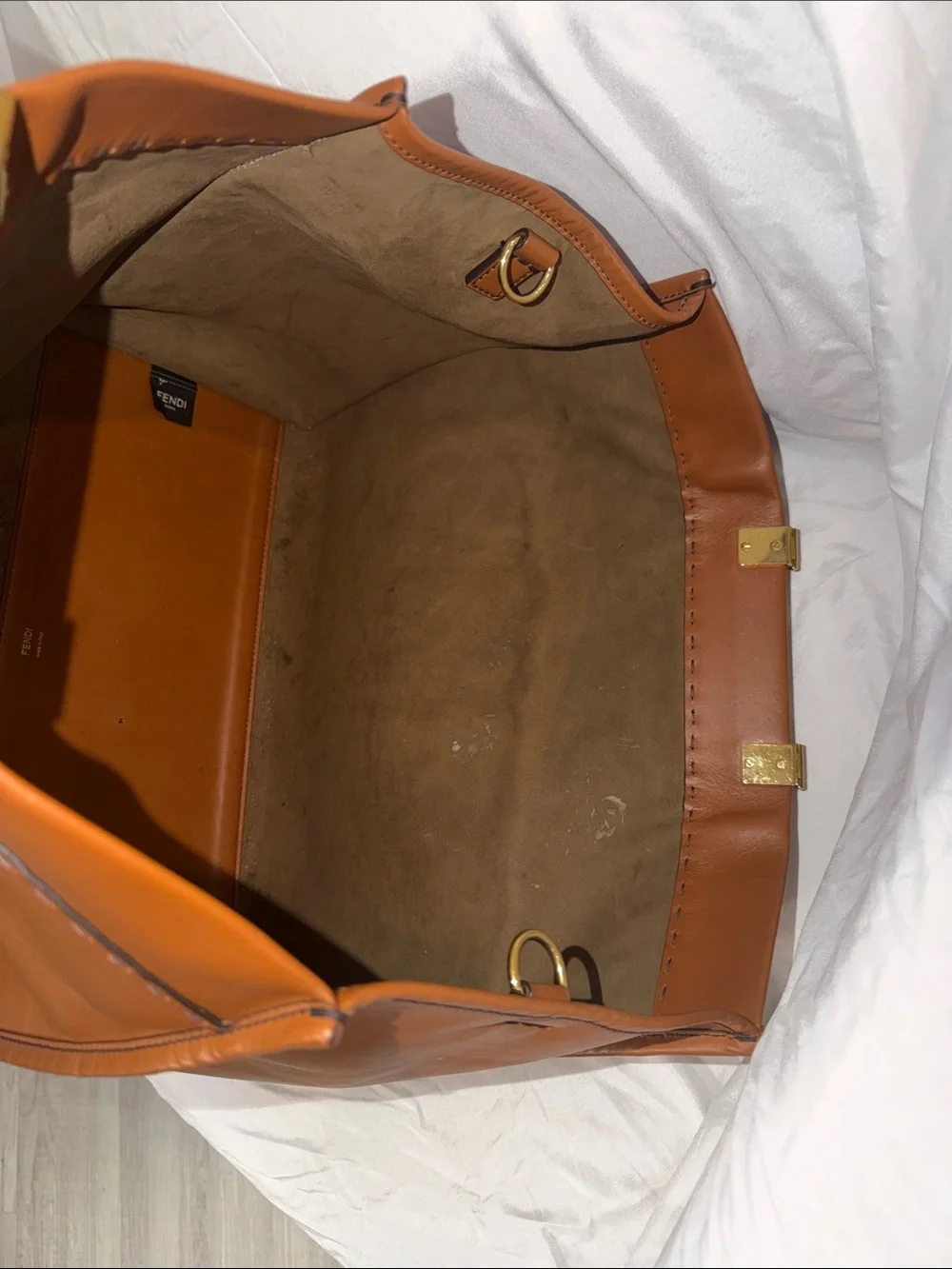 Fendi Cognac Leather ROMA Tote with Tortoiseshell Handles